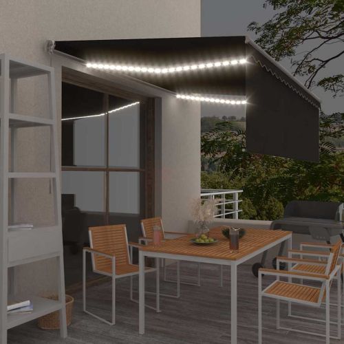 Ръчно прибиращ се сенник с щора и LED, 4,5x3 м, антрацит