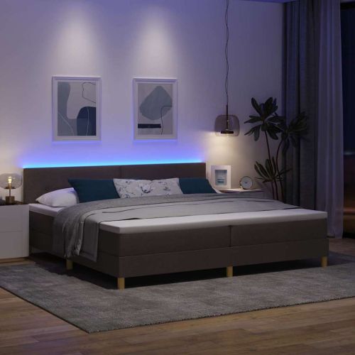 LED кутия за пружини с легло Тъмен кафяв 200 x 200 cm текстил