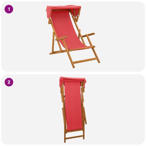 Шезлонг 2 pcs 3 позиция Плътно евкалиптово дърво Червено