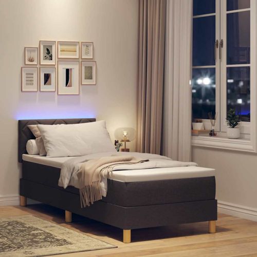 LED кутия за пружини с легло Тъмен кафяв 80 x 200 cm текстил