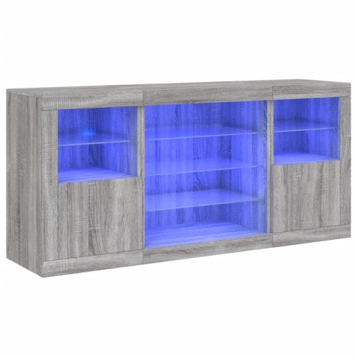 Сайдборд с LED светлини, сив сонома, 142,5x37x67 см