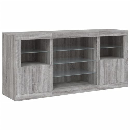 Сайдборд с LED светлини, сив сонома, 142,5x37x67 см