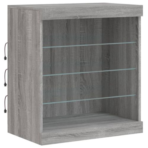 Сайдборд с LED светлини, сив сонома, 142,5x37x67 см