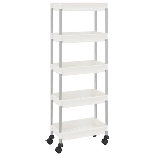 Кухненска количка на 5 нива, бяла, 42x29x128 см, желязо и ABS
