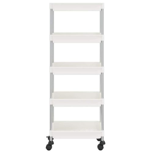 Кухненска количка на 5 нива, бяла, 42x29x128 см, желязо и ABS
