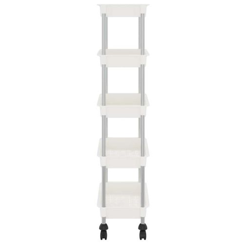 Кухненска количка на 5 нива, бяла, 42x29x128 см, желязо и ABS
