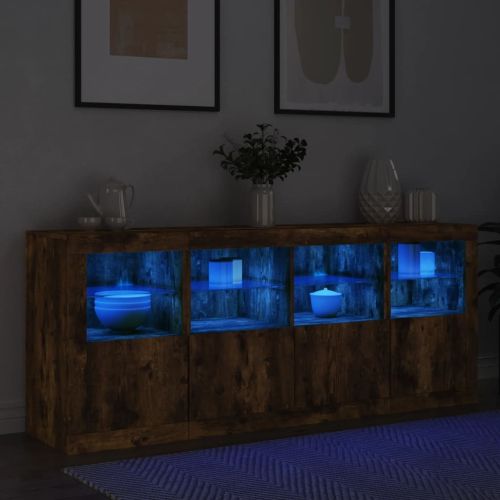 Сайдборд с LED светлини, oпушен дъб, 163x37x67 см
