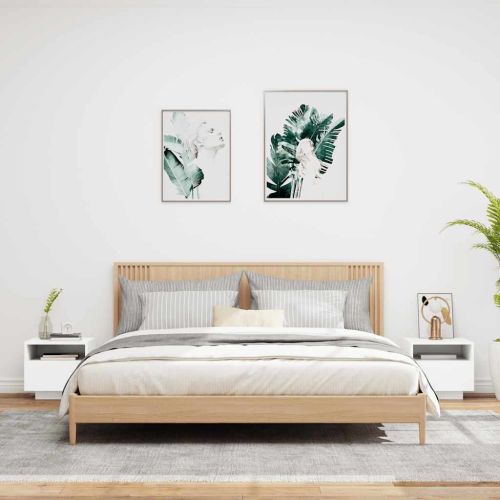 Нощни шкафчета с LED осветление, 2 бр, бели, 40x39x37 см