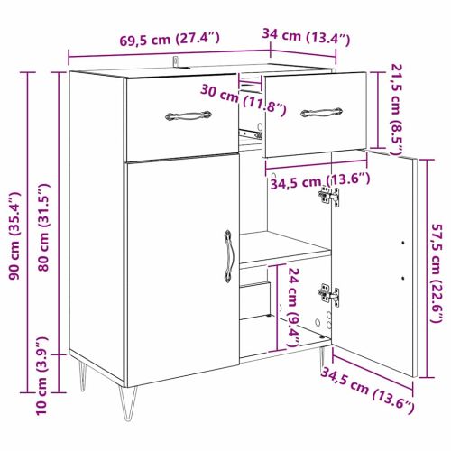 Служебен шкаф Дъб 69,5 x 34 x 90 см Инженерна дървесина