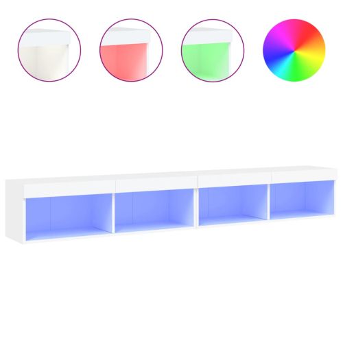 ТВ шкафове с LED осветление, 2 бр, бели, 100x30x30 см