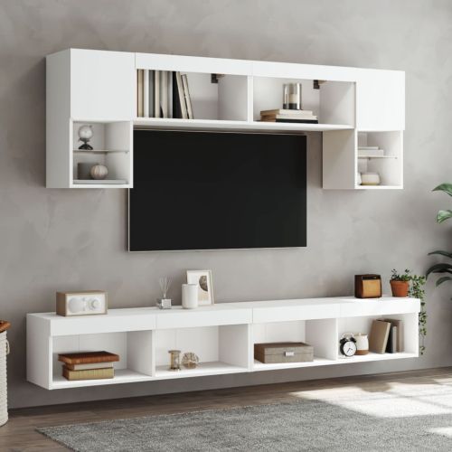 ТВ шкафове с LED осветление, 2 бр, бели, 100x30x30 см