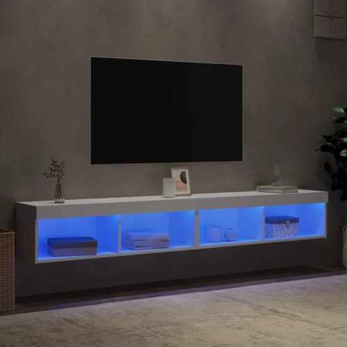 ТВ шкафове с LED осветление, 2 бр, бели, 100x30x30 см