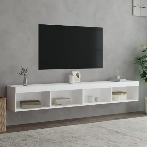 ТВ шкафове с LED осветление, 2 бр, бели, 100x30x30 см