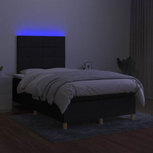 Боксспринг легло с матрак и LED, черно, 120x190 см, плат