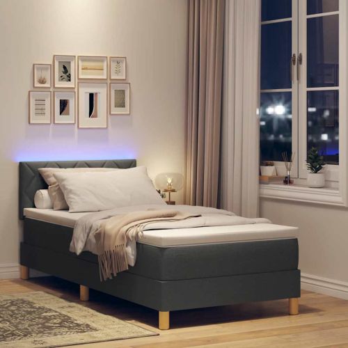 LED кутия за пружини с легло Тъмен сив 100 x 200 cm текстил