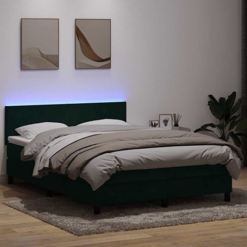Боксспринг легло с матрак и LED, тъмнозелено, 160x220 см, кадифе
