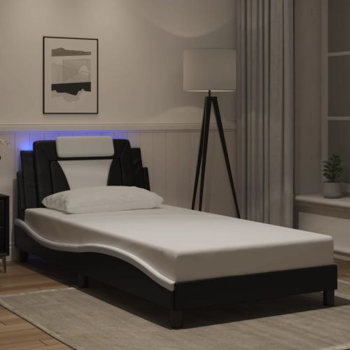 Рамка за легло Viana с LED без матрак черно и бяло 100x200см