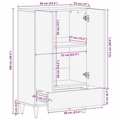 Висок шкаф Черно 60 x 33 x 100 см Солидно мангово дърво