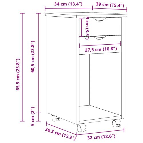 Плъзгащ кабинет 34 x 39 x 65,5 cm Масивна боровина Кафяво