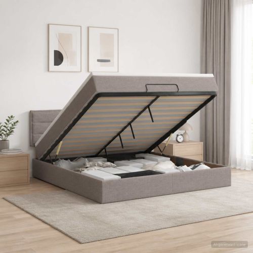 Огледално легло с матрак с таблото Таупе 140 x 190 cm Текстил