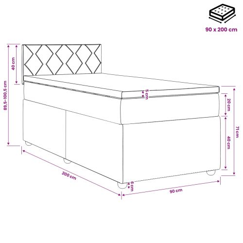 Континентално легло с матрак с таблото Черно 90 x 200 cm Кадифе