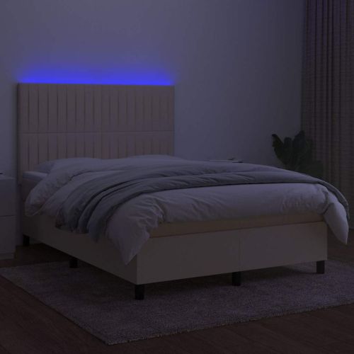 Боксспринг легло с матрак и LED, кремаво, 140x190 см, плат