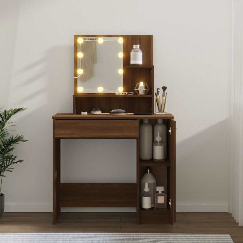 Тоалетка с LED, кафяв дъб, 86,5x35x136 см
