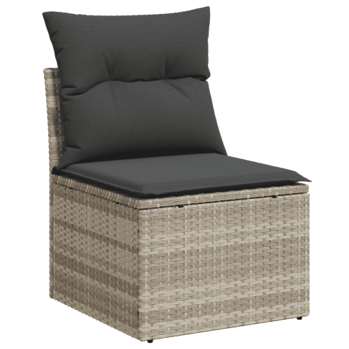 Градински комплект с възглавници, 4 части, светлосив полиратан