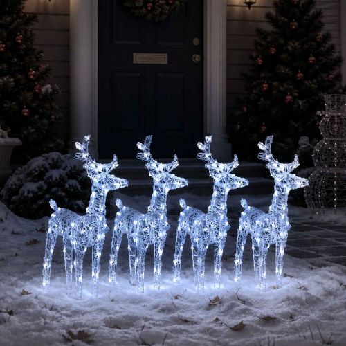Коледни елени, 4 бр, студено бяло, 160 LED, акрил