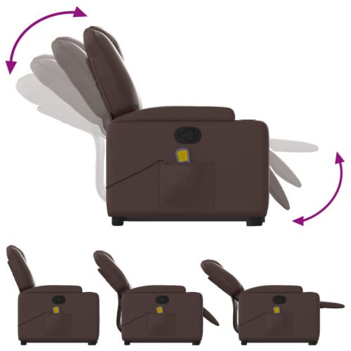 Изправящ масажен реклайнер стол, кафяв, изкуствена кожа