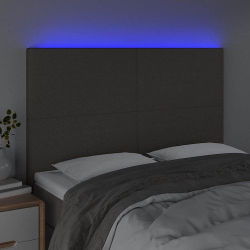 LED горна табла за легло, таупе, 144x5x118/128 см, плат