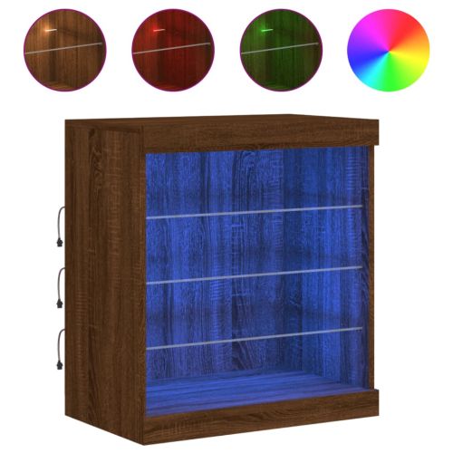Сайдборд с LED светлини, кафяв дъб, 60,5x37x67 см