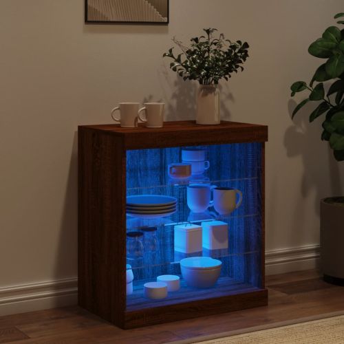 Сайдборд с LED светлини, кафяв дъб, 60,5x37x67 см