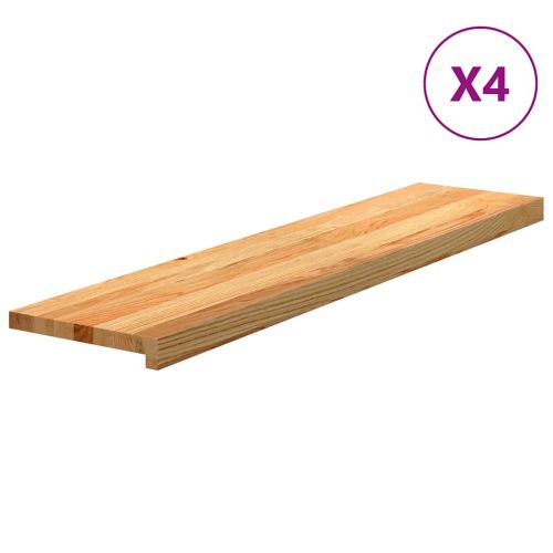 Стълбищни стъпала, 4 бр, светлокафяви, 110x30x2 см, дъб масив