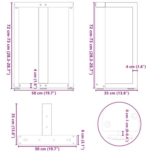 Крака за трапезна маса, Т-образни, 2 бр., антрацит, 50x35x(72-73) см, стомана