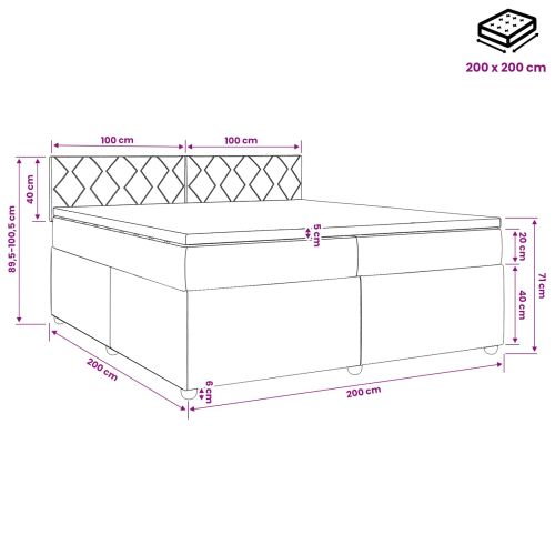Континентално легло с матрак Черно 200 x 200 cm Текстил