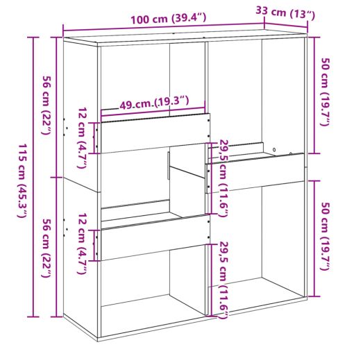 Разделител за стая, дъб сонома, 100x33x115 см, инженерно дърво