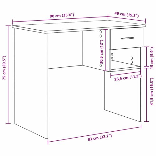Бюро Бяло 90 x 49 x 75 см Инженерна дървесина
