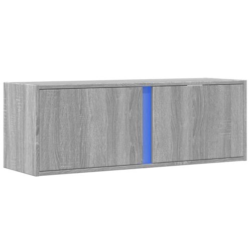 Стенен ТВ шкаф с LED осветление, сив сонома, 100x31x35 см