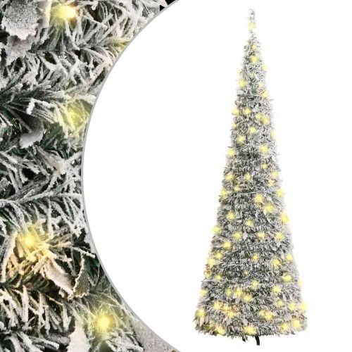 Изкуствена коледна елха с флокиран сняг, 150 LED лампи, 180 см