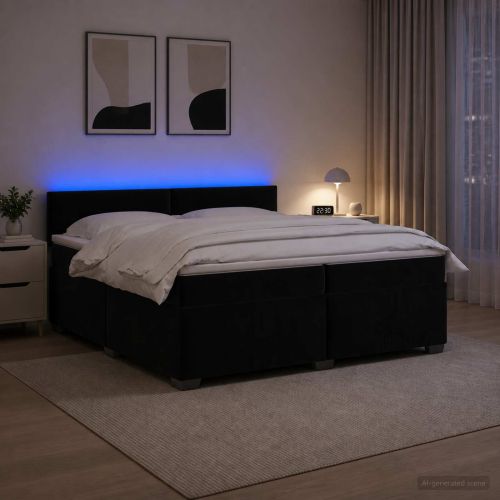 Легло с пружина и матрак с LED Черно 200 x 200 cm Кадифе