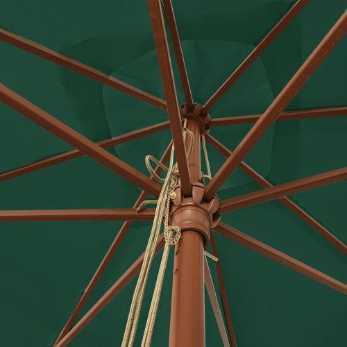 Градински чадър с дървен прът, зелен, 300x300x273 см