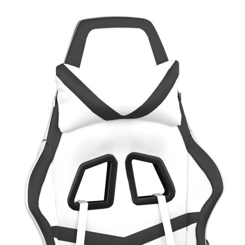 Гейминг стол с опора за крака, бяло и черно, изкуствена кожа