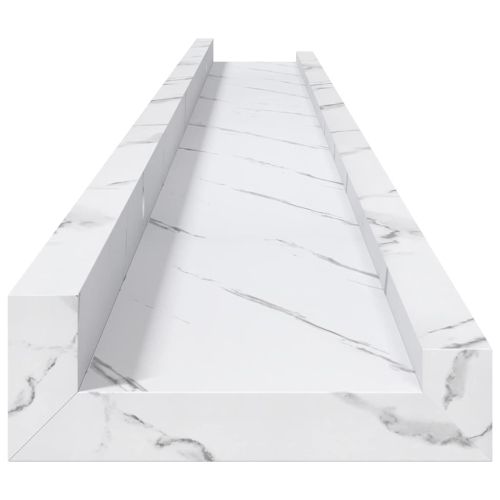 Стенен рафт 2 бр. Бял мрамор 100 x 9 x 3 cm Инженерна дървесина