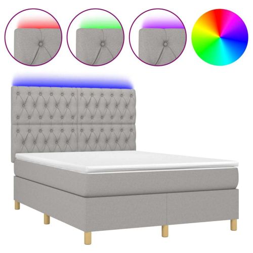 Боксспринг легло с матрак и LED, светлосиво, 140x190 см, плат