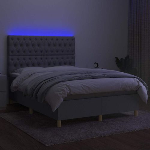 Боксспринг легло с матрак и LED, светлосиво, 140x190 см, плат