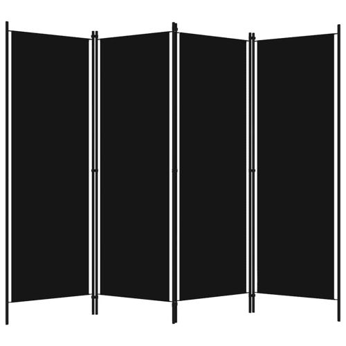 Параван за стая, 4 панела, черен, 200x180 см