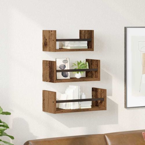 Комплект стенни рафтове 3 бр. Старо дърво 40x16x14см
