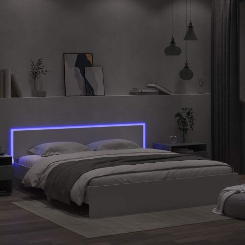 Рамка за легло с табла и LED, бяла, 180x200 см