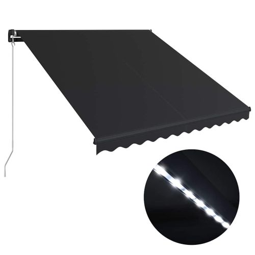 Ръчно прибираща се тента с LED, 350x250 см, антрацит